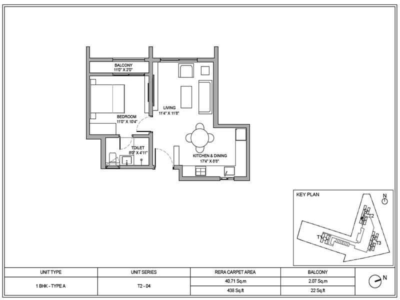 Birla Ojasvi 1 BHK 438 Sq Ft Floor Plan