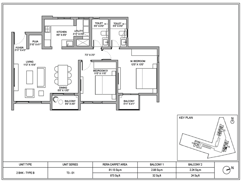 Birla Ojasvi 2 BHK 873 Sq Ft Floor Plan