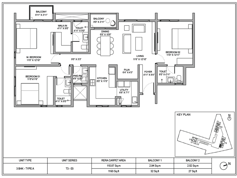 Birla Ojasvi 3 BHK 1193 Sq Ft Floor Plan