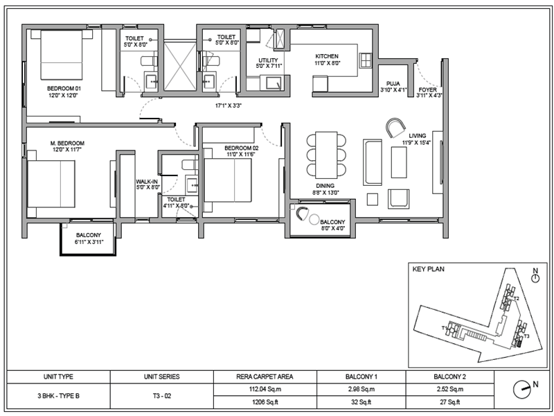 Birla Ojasvi 3 BHK 1206 Sq Ft Floor Plan