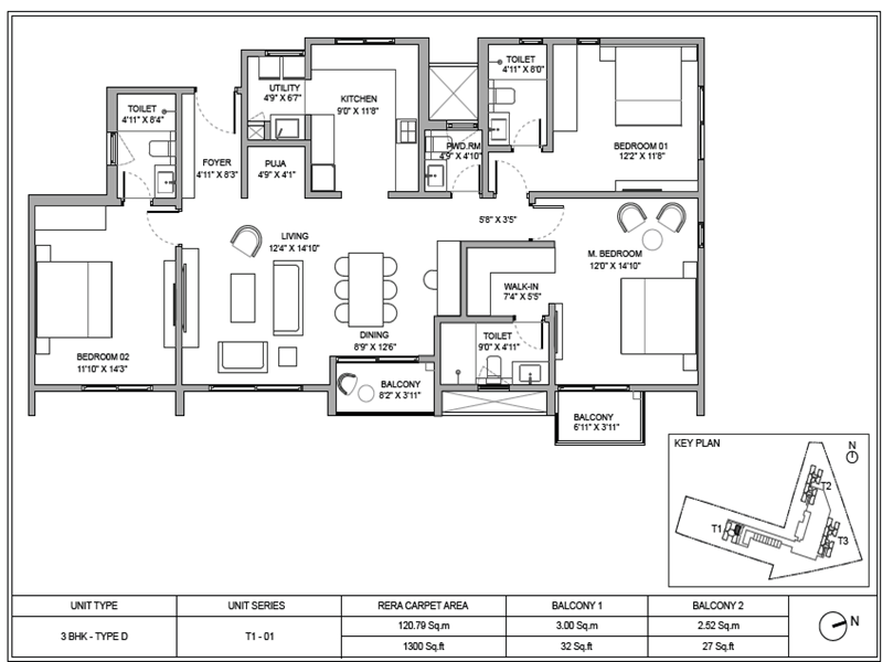 Birla Ojasvi 3 BHK 1300 Sq Ft Floor Plan